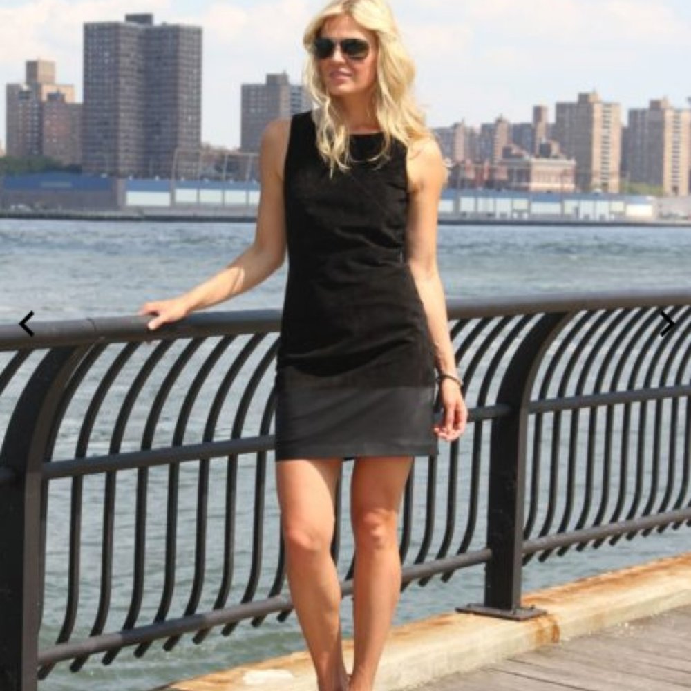 Black Suede Dress with Leather Combo at Hem